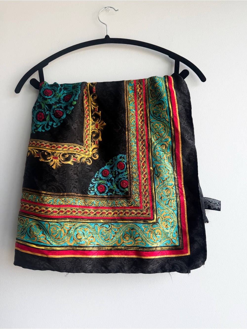 Vintage Collectible Ornate Gold Black Base Floral Red Teal Scarf